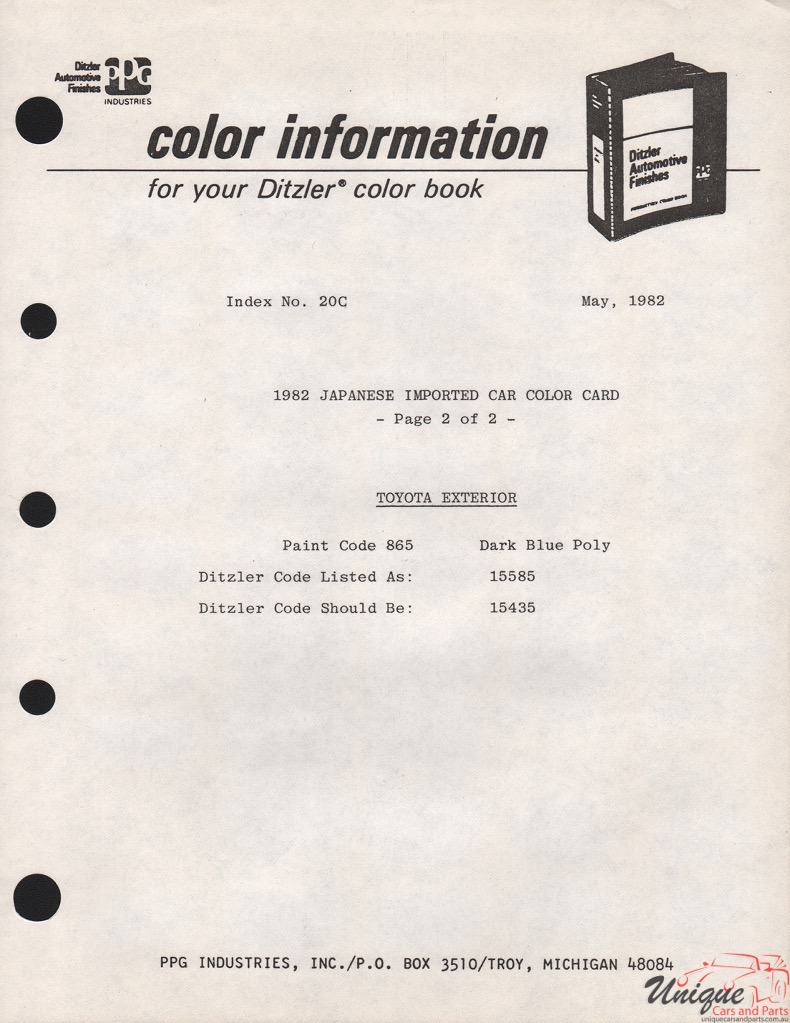 1982 Toyota Paint Charts PPG 3